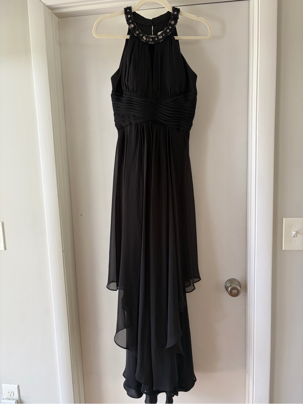 Black Embellished Halter Evening Dress